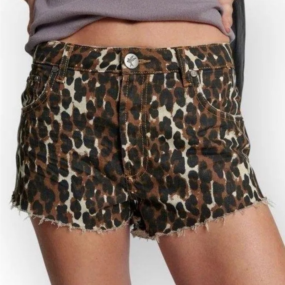 One Teaspoon Brown and Black Jean Shorts Distressed Leopard Print